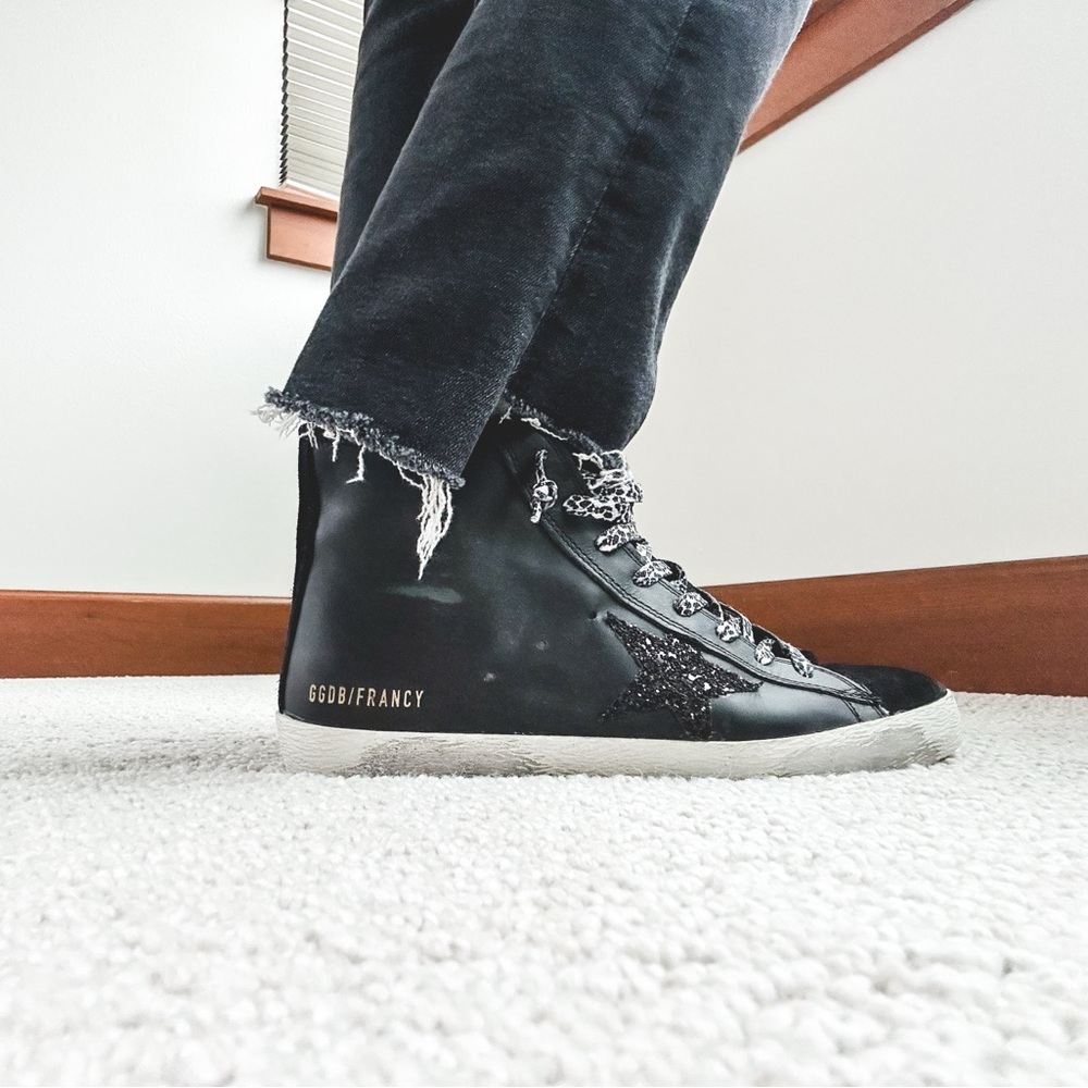 🌚Golden Goose Black and White High-Top Sneakers